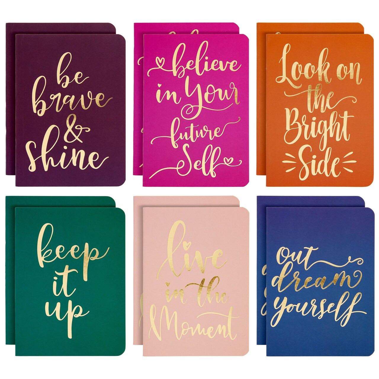 12-Pack of Inspirational Notebooks for Women, Writing, Motivation, Small Pocket Journals with 6 Gold Foil Designs, 56 Lined Pages for Diary, Doodling (4x5.6 In)